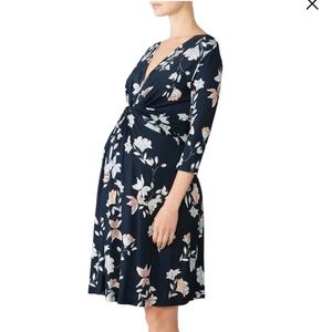 Seraphine 3/4 Navy Floral Maternity/Nursing Dress